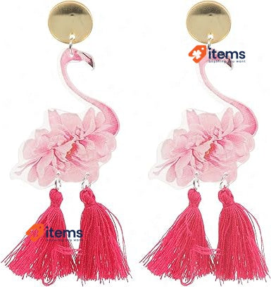 USHOBE 1 Pair Of Cute Flamingo Tassel Earrings Animal Bird Swing