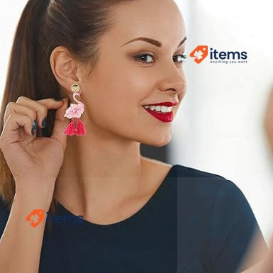 USHOBE 1 Pair Of Cute Flamingo Tassel Earrings Animal Bird Swing