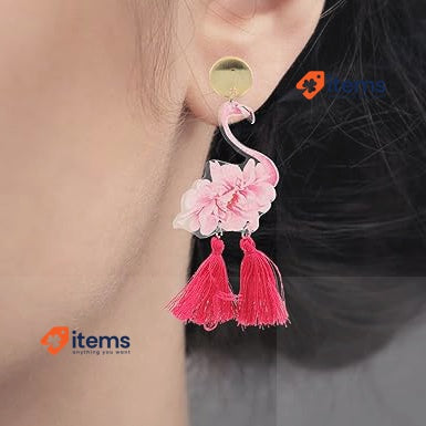 USHOBE 1 Pair Of Cute Flamingo Tassel Earrings Animal Bird Swing