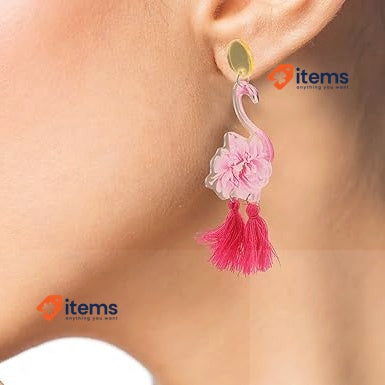 USHOBE 1 Pair Of Cute Flamingo Tassel Earrings Animal Bird Swing