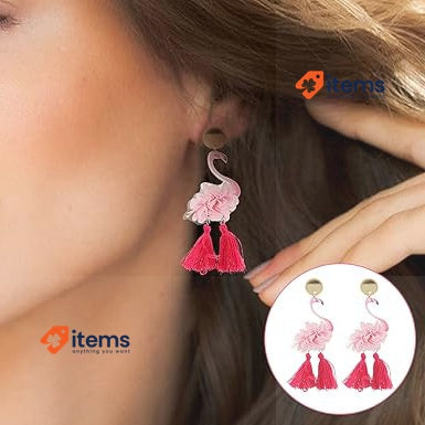 USHOBE 1 Pair Of Cute Flamingo Tassel Earrings Animal Bird Swing