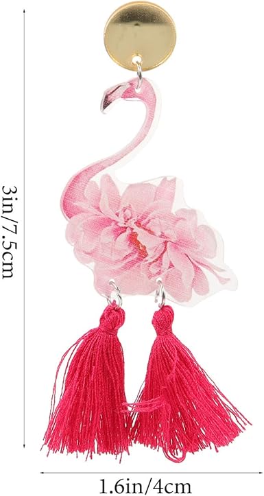 USHOBE 1 Pair of Cute Flamingo Tassel Earrings Animal Bird Swing Earrings