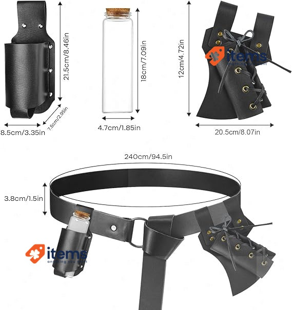 Medieval Knight Costume (9 Pieces) For Halloween Men Hooded Cloak Retro Scarf