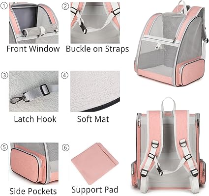 AIFUSI Pet Carrier Backpack For Dogs Cats Puppies Pink Fully Ventilated Mesh Use