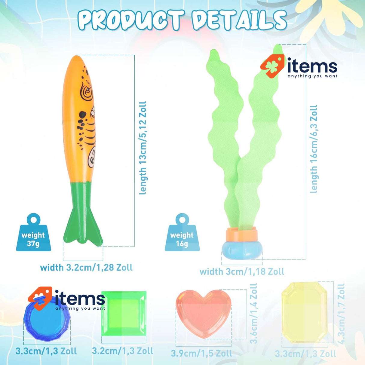Hossom Diving Toys Animals For Children, 17 Pieces Multicolor - Set Of