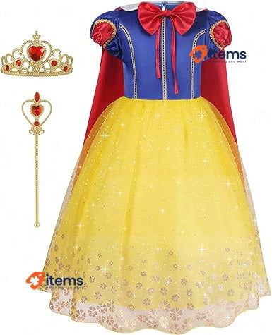AOMIG Costume Snow White Girl, Princess Girl , Crown And Red Cape Children Set