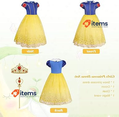 AOMIG Costume Snow White Girl, Princess Girl , Crown And Red Cape Children Set