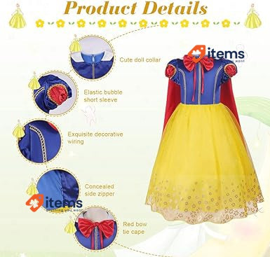 AOMIG Costume Snow White Girl, Princess Girl , Crown And Red Cape Children Set
