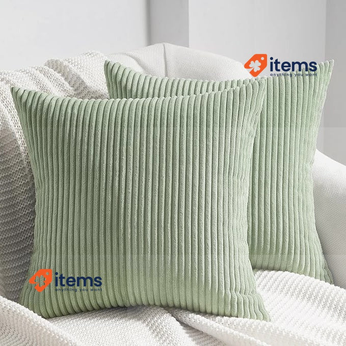 Topfinel Cushion Cover, 50 X Cm, Green Corduroy, Set Of 2 Striped Pattern Covers