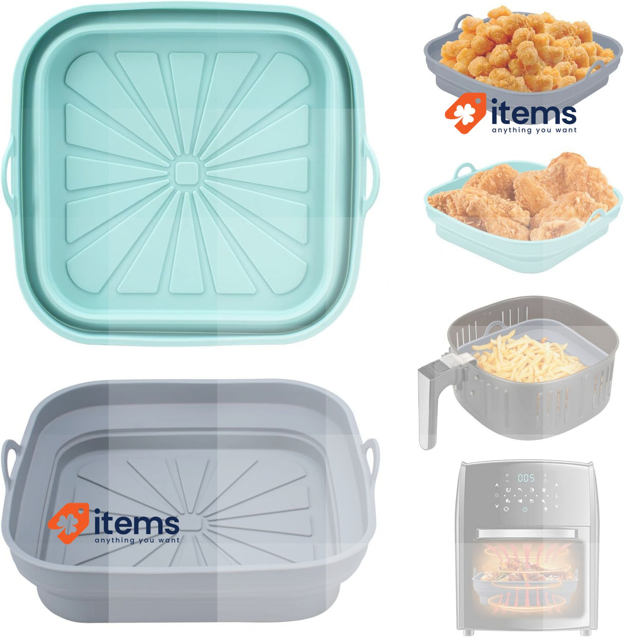 Alyvisun 2 Pieces Bandeja Accessories for Reusable Oil Frying Blue+Grey