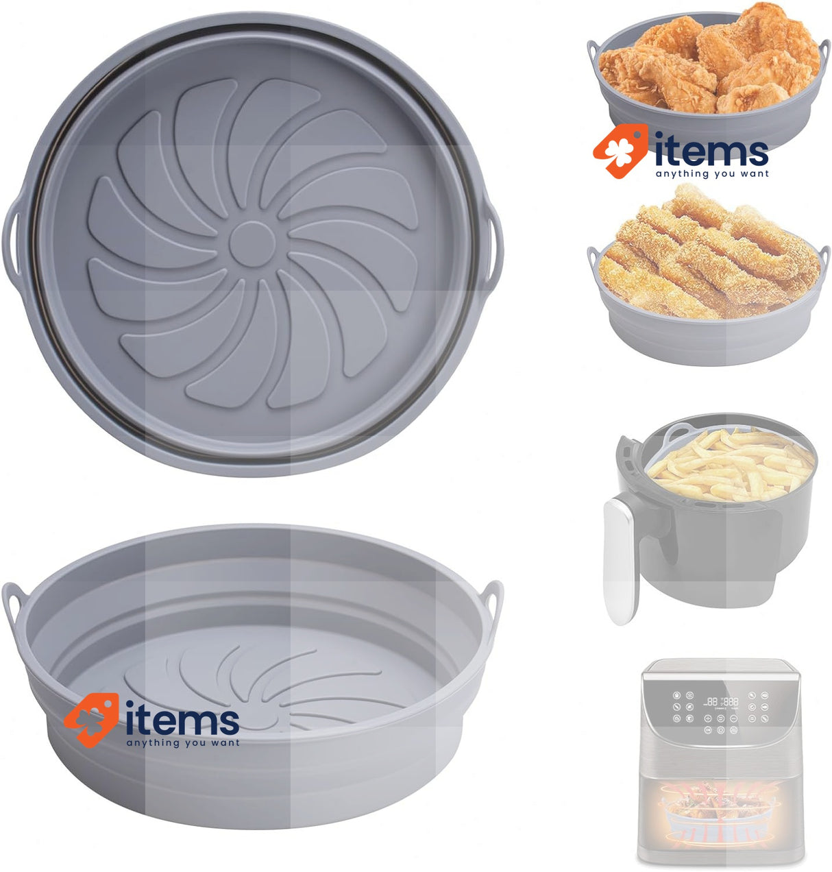 Alyvisun Air Fryer Silicone Liners 2PCS Reusable Airfryer Oven (grey) - Set Of 2