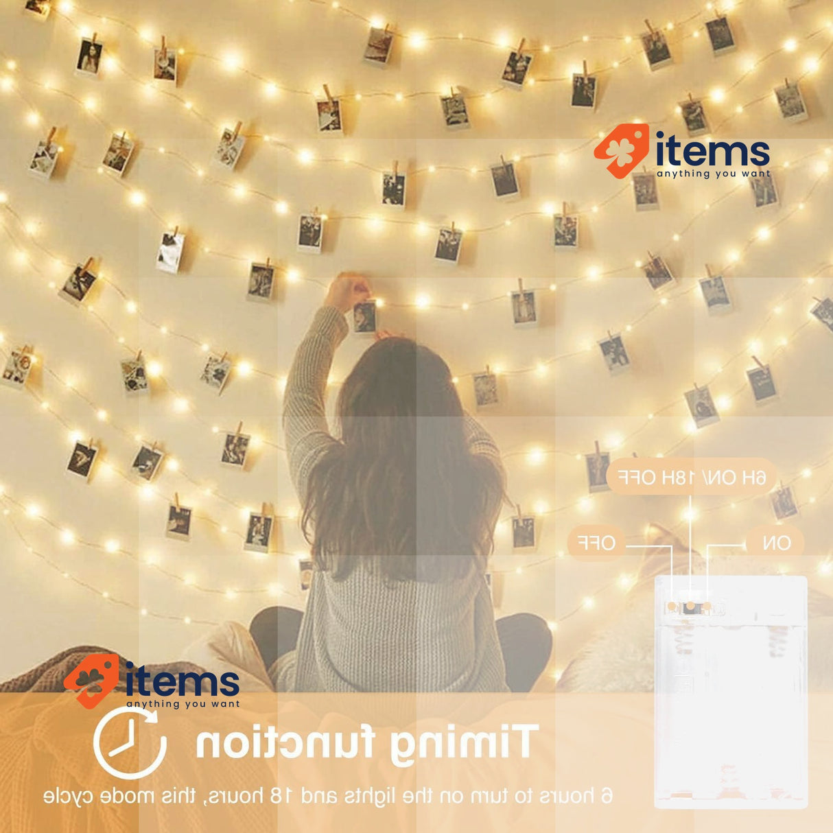 btfarm 50 LED Photo Clip String Lights with Timer, 60 Clips