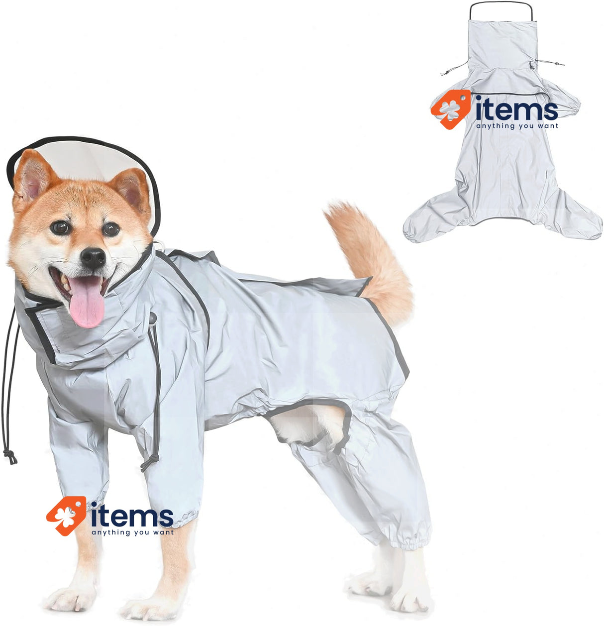 Avont Dog Raincoat Waterproof Rain Coat Jacket Large Grey Legs Full Coverage L