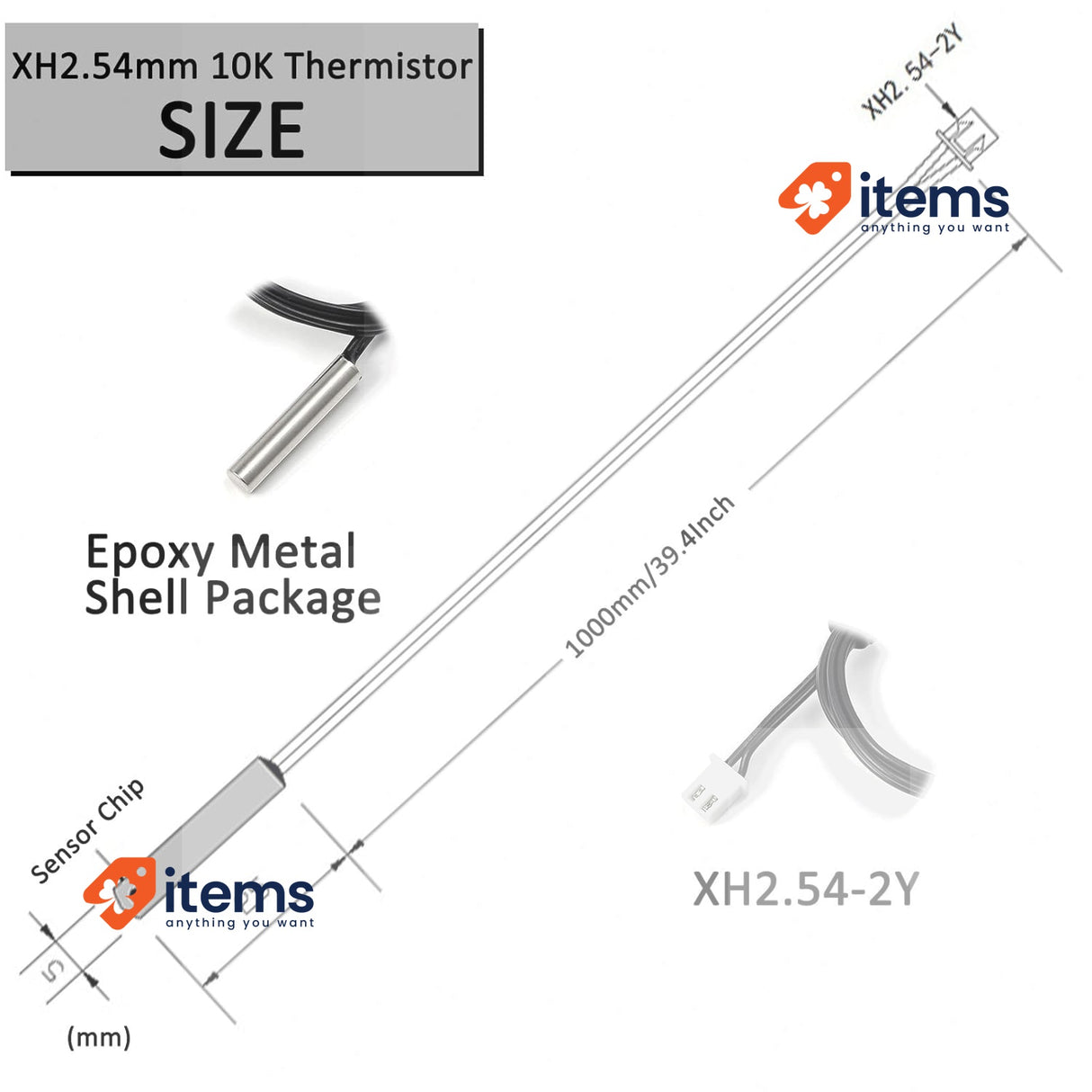 Fajoeda Pack of 8 NTC Thermistor 10K Temperature Sensor Probe Stainless Steel