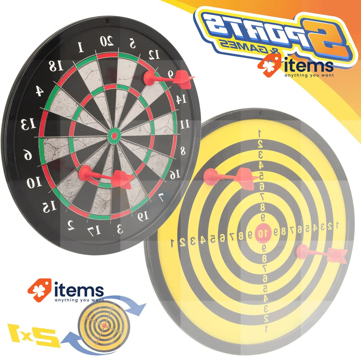 COLORBABY 49945 CB Sports Magnetic Dartboard for Kids 2-in-1 Children Darts Set
