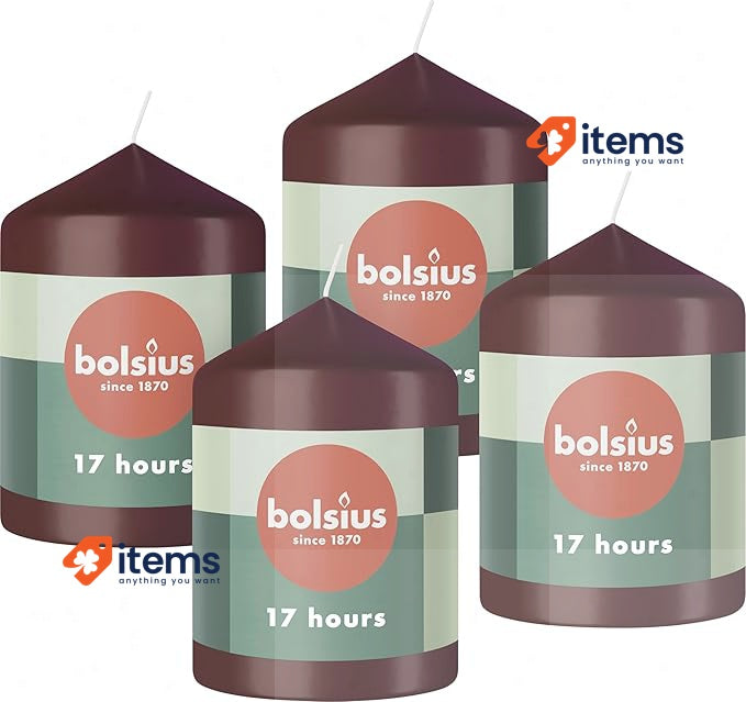 Bolsius Pillar Candles Dark Red - 4-Pack Decorative Household Candles