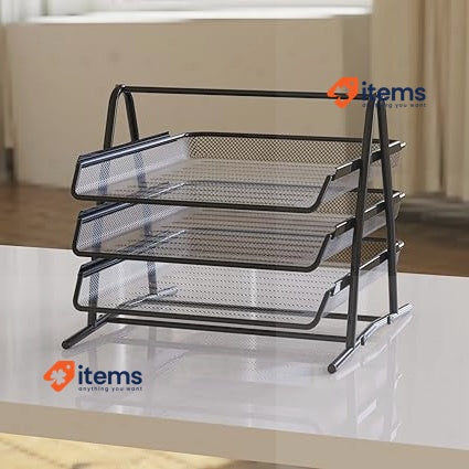 Detectalia Desk and Document Organiser Tray 3 Levels Black A4 Metal Mesh Folder