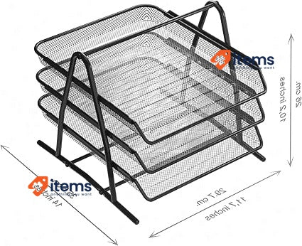 Detectalia Desk and Document Organiser Tray 3 Levels Black A4 Metal Mesh Folder