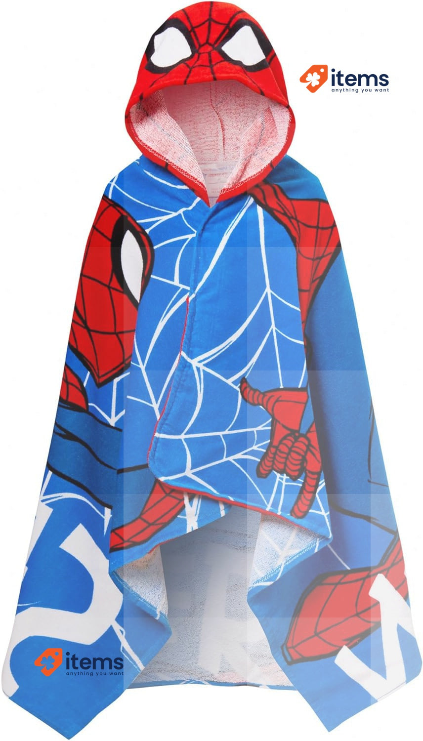 SPIDER-MAN Hooded Towel 100% Cotton Dress Up Avengers Poncho Kids Bath Towel