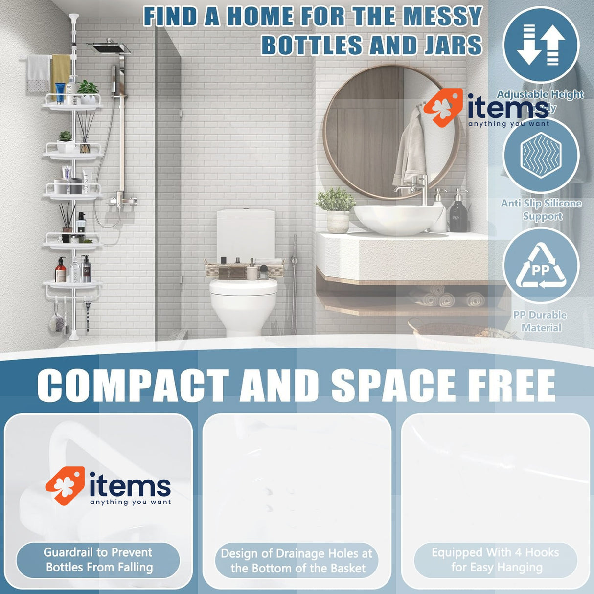 MOYKSRR Telescopic Shower Rack <p>Adjustable shower shelf - The corner shower