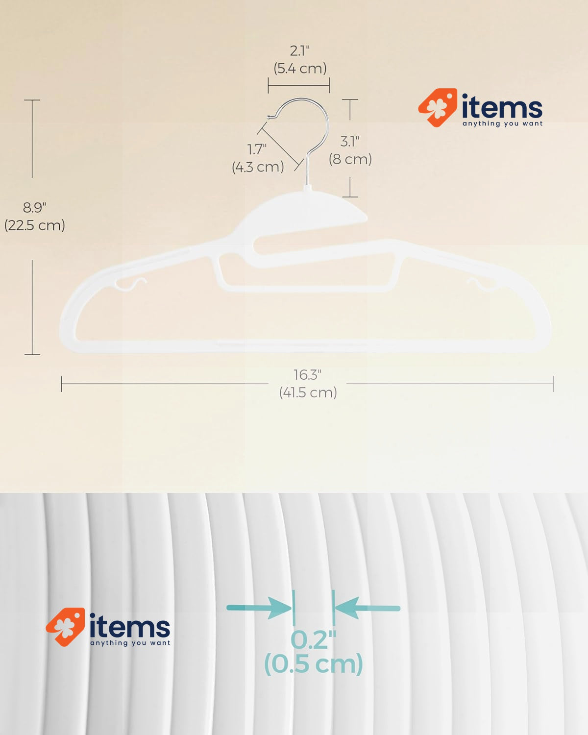 SONGMICS Set of 50 Plastic Hangers, Coat Hangers with U-Shaped Opening White