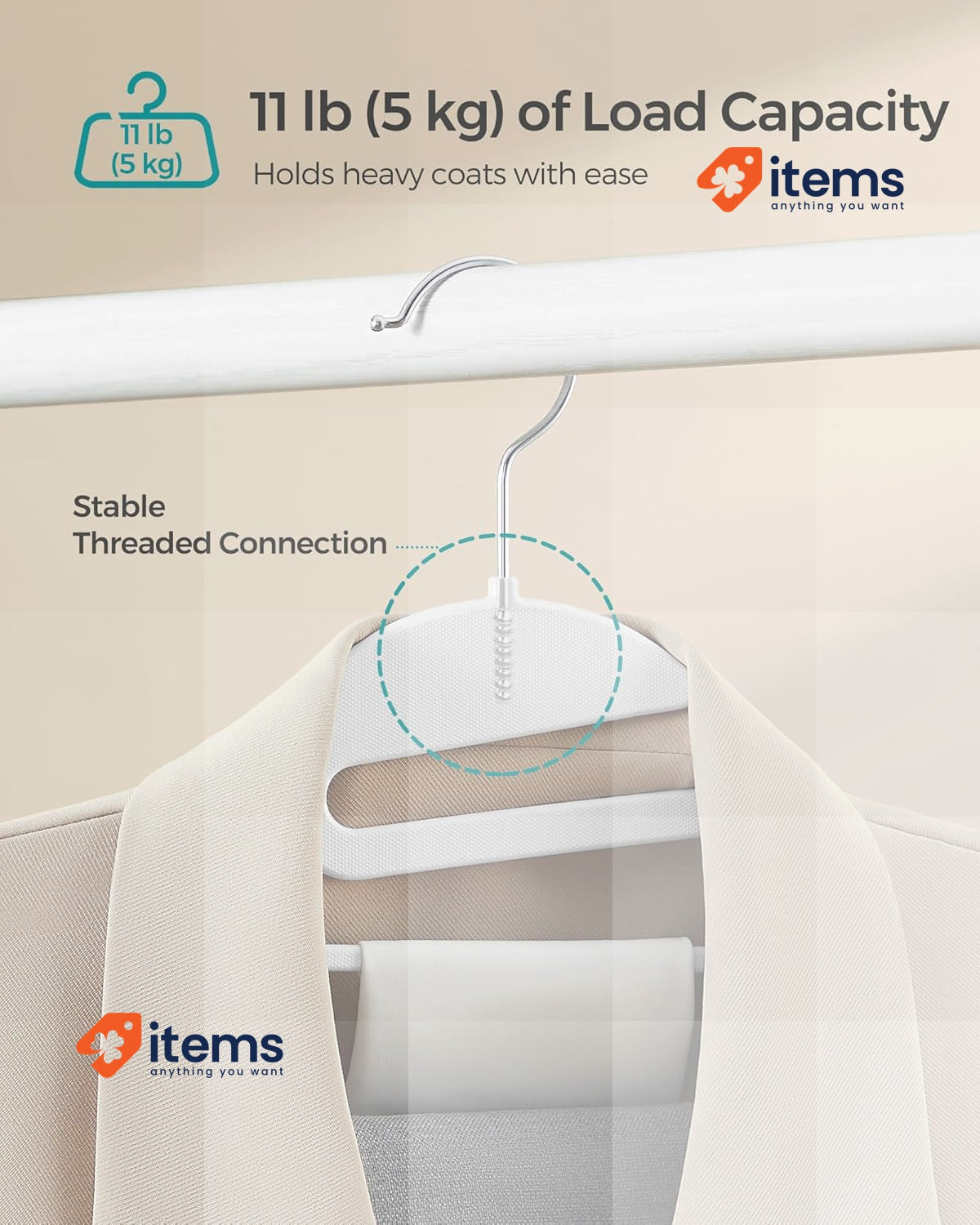 SONGMICS Set of 50 Plastic Hangers, Coat Hangers with U-Shaped Opening White