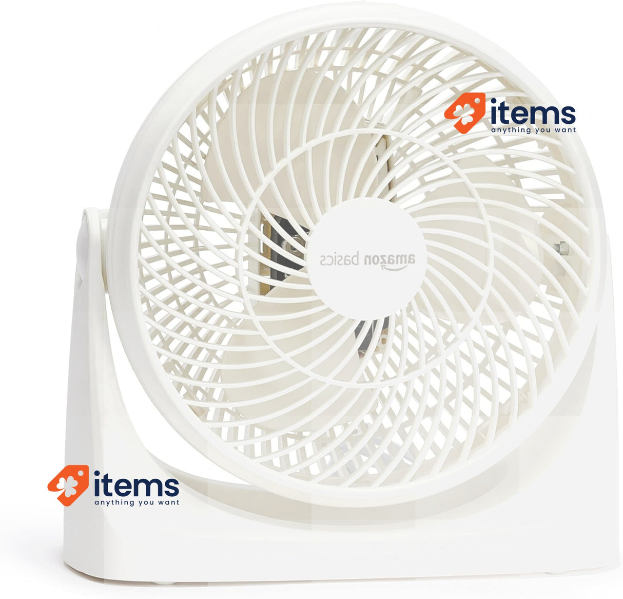 Amazon Basics Portable Table Fan 18cm Low Noise Cooling 3 Speed 90° Angle White