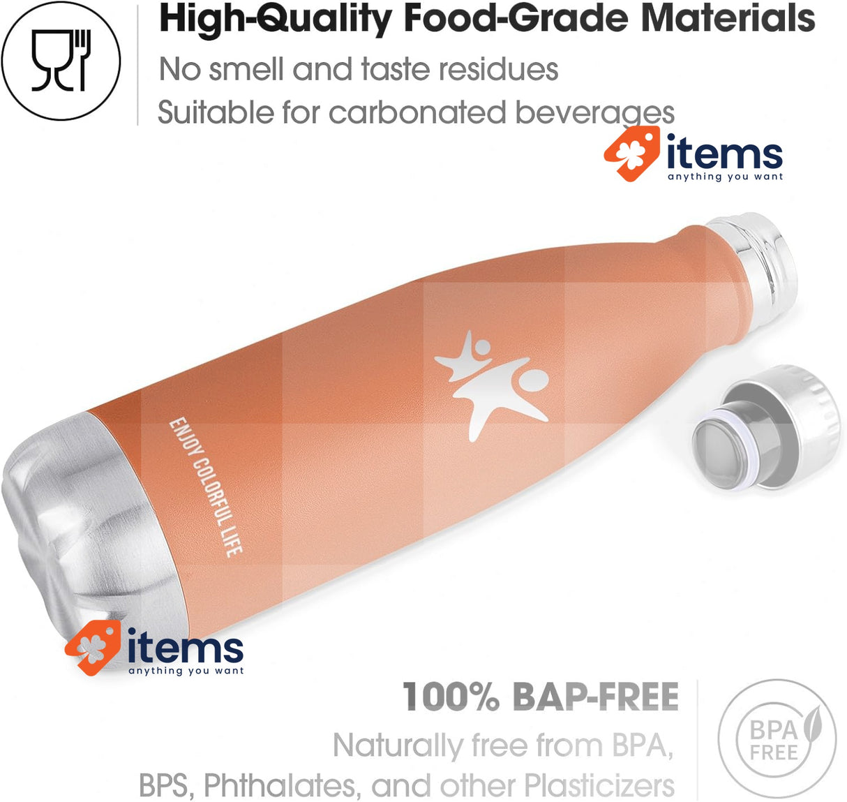 KollyKolla Stainless Steel Water Bottle Flask 750ml Orange