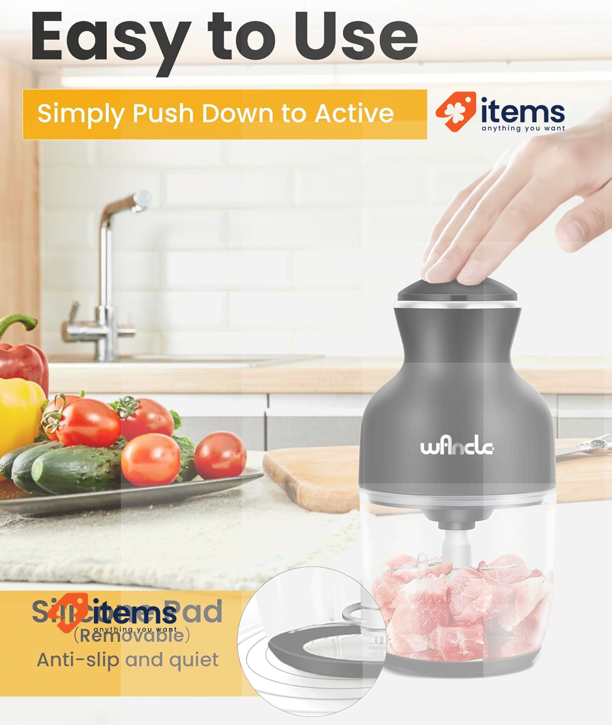 Wancle Food Processor, Multi-Functional Electric Food Chopper Black/Transparent