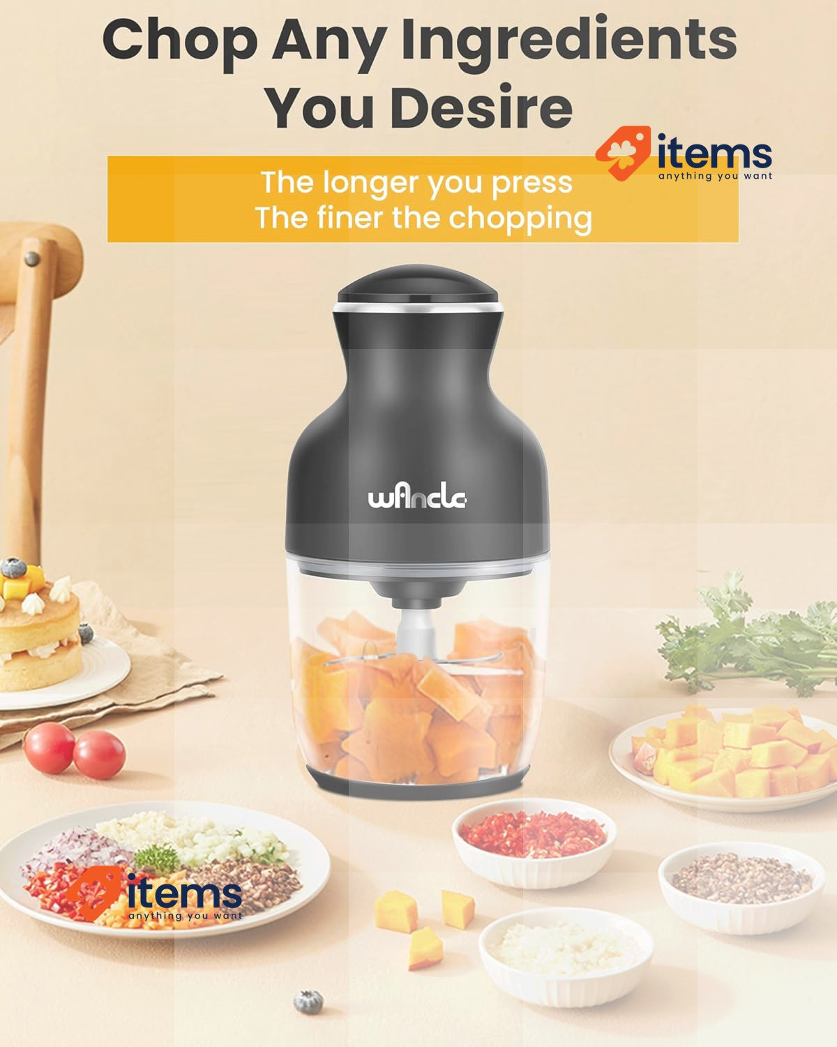 Wancle Food Processor, Multi-Functional Electric Food Chopper Black/Transparent