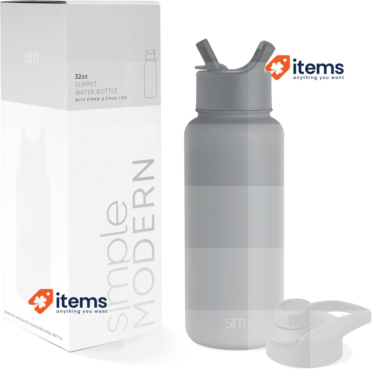 Simple Modern Water Bottle with Straw and Chug Lid 32oz Graphite