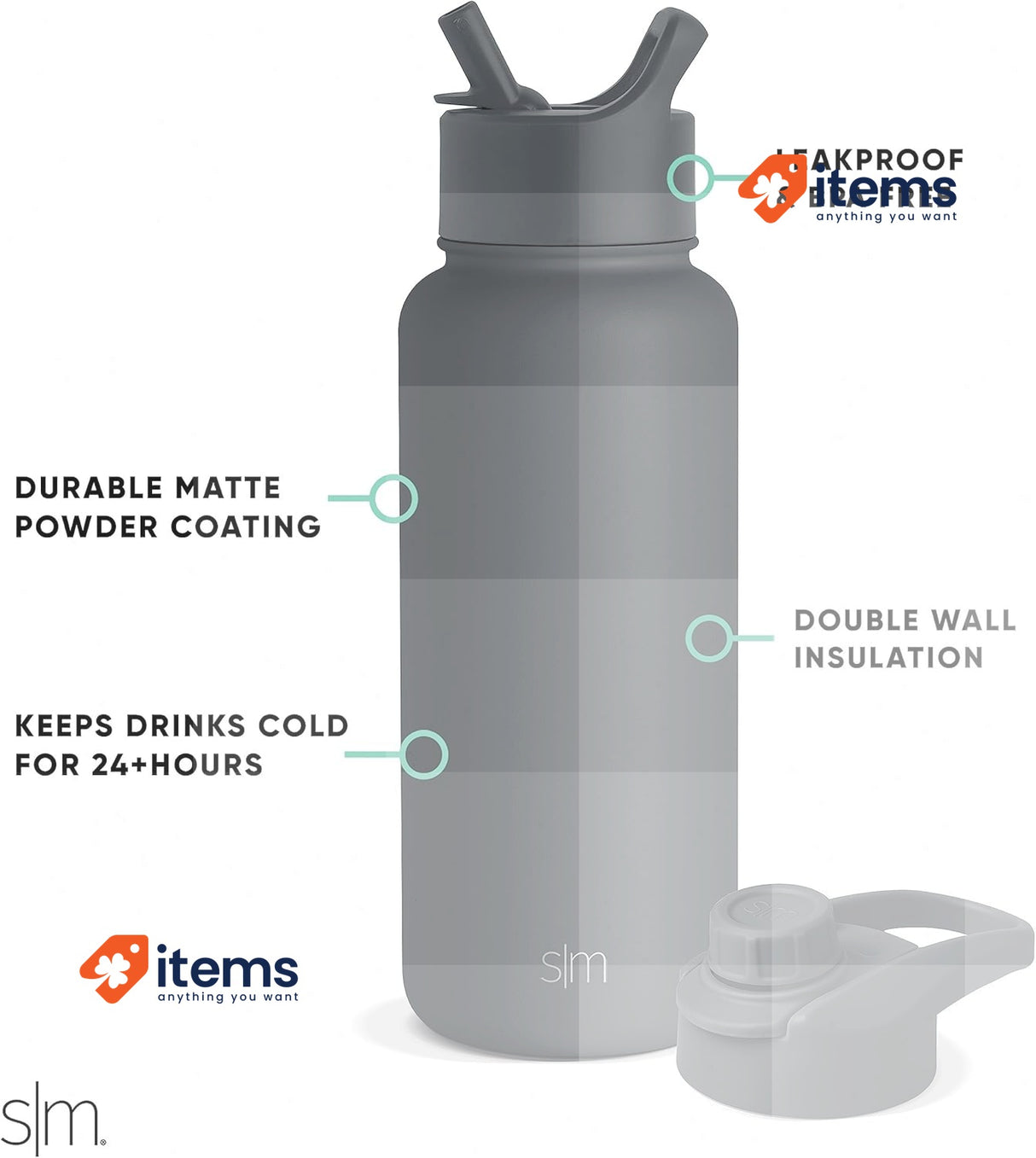 Simple Modern Water Bottle with Straw and Chug Lid 32oz Graphite