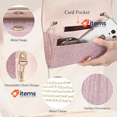 Asvert Evening Bag, Women's Elegant Clutch Bag Pink TW020 Satin Wedding Handbag