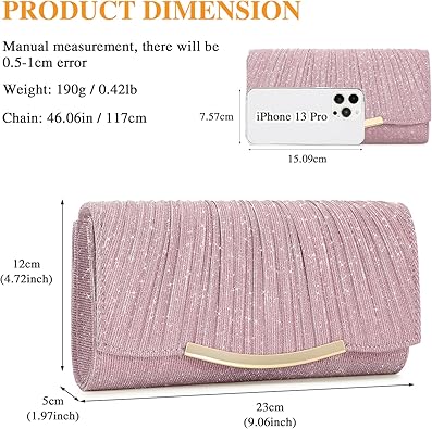 Asvert Evening Bag, Women's Elegant Clutch Bag Pink