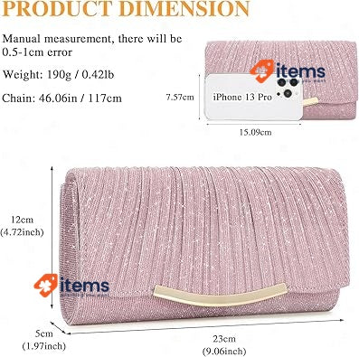 Asvert Evening Bag, Women's Elegant Clutch Bag Pink TW020 Satin Wedding Handbag