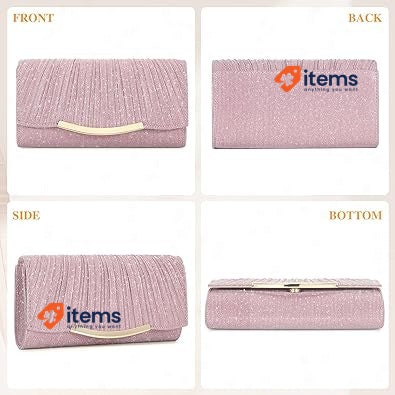 Asvert Evening Bag, Women's Elegant Clutch Bag Pink TW020 Satin Wedding Handbag