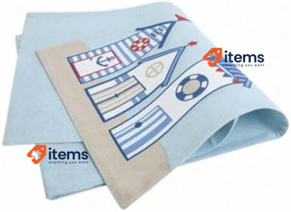 BEACH HUTS Nautical / Seaside Themed Cotton TABLE RUNNER - Blue 180 Cm Navy Red