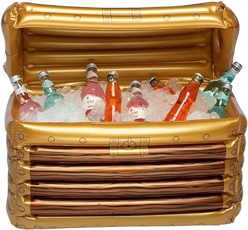 Boland 74223 Inflatable Treasure Chest, Drinks Cooler, Decoration Gold