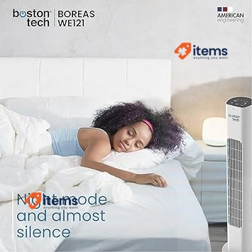 Boreas Tower Fan: Remote Control, Timer Up To 7.5 Hours Touch Buttons White 81