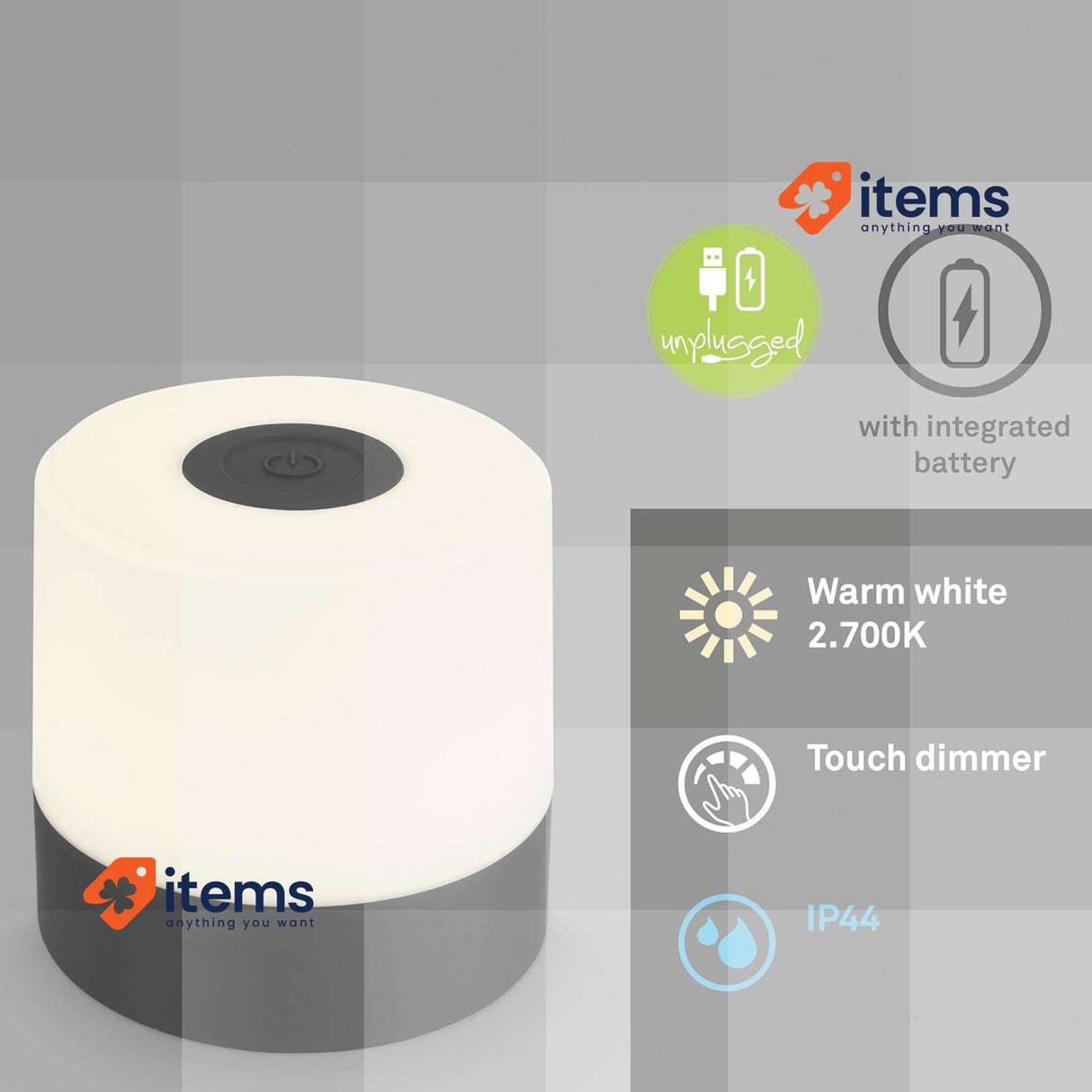 Briloner Mini LED Table Lamp Wireless, USB-C, Warm White Light, 7 x 7 cm, Black