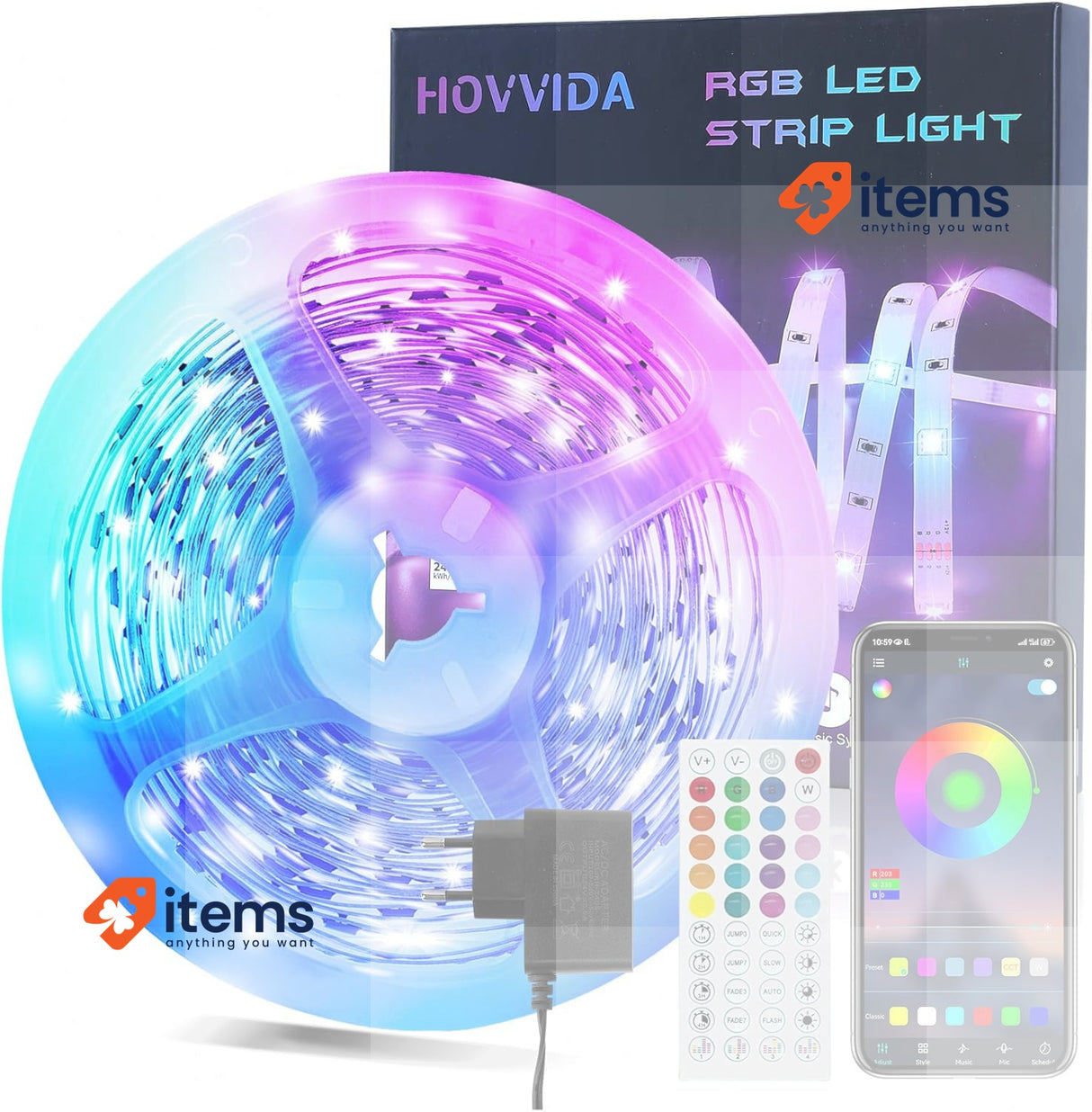HOVVIDA 10M LED Strip, 1 Roll, 30 LEDs/Metre, 24V RGB LED Strip