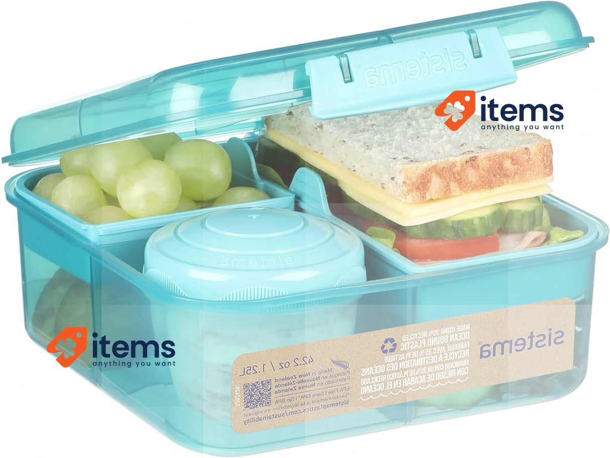 Sistema Bento Box To Go Lunch Box With Yoghurt/Fruit Pot 1.25 L Plastic Teal
