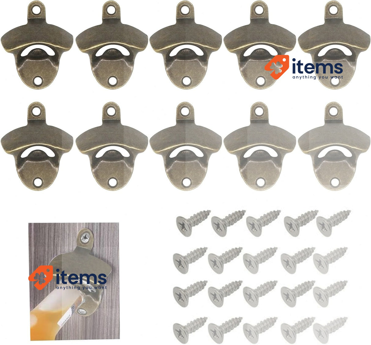 Houkary 10 Piece Bottle Opener For Wall Cast Iron Mounting With Screws Screw-On