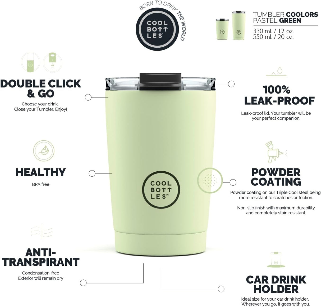 Cool Bottles Stainless Steel 330 ml – Pastel Green