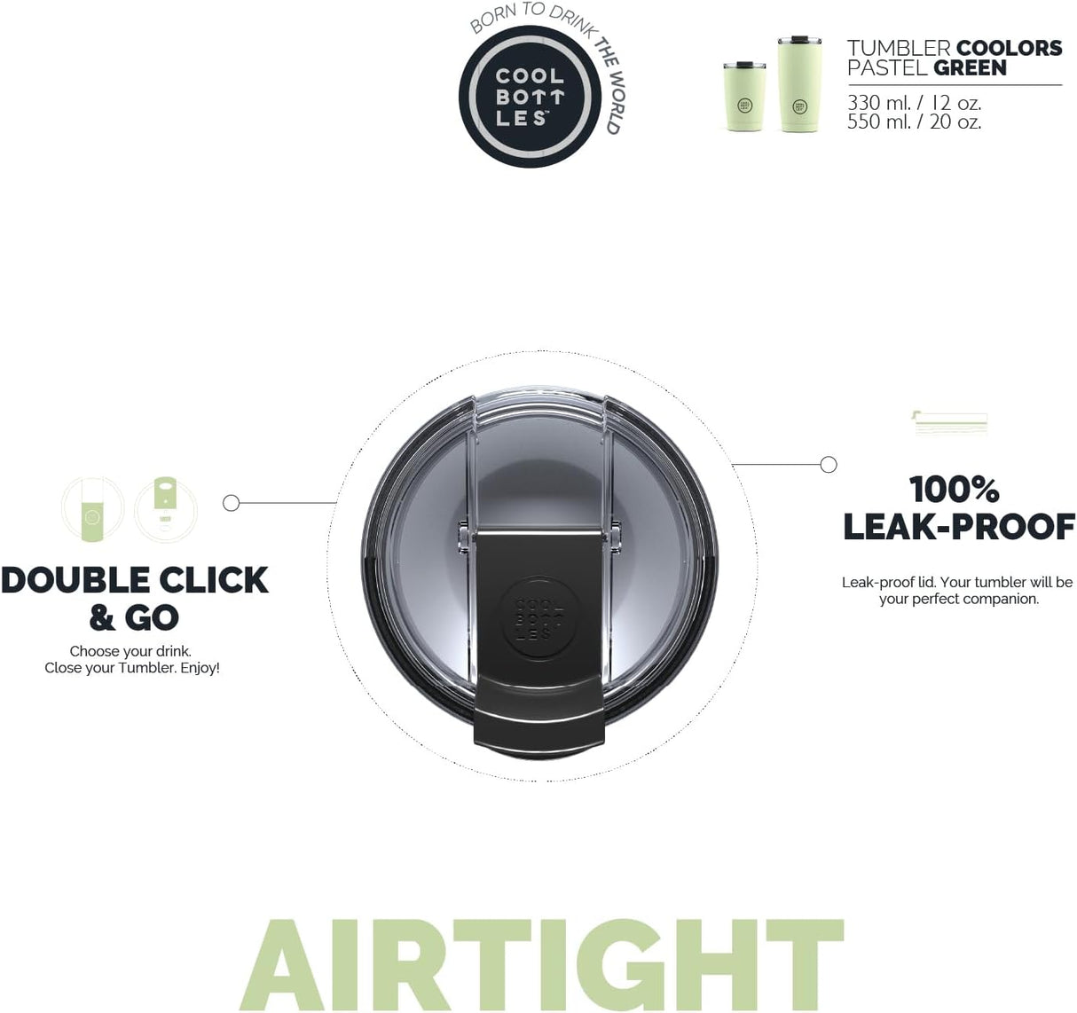 Cool Bottles Stainless Steel 330 Ml - Pastel Green Thermal Tumbler Airtight Lid