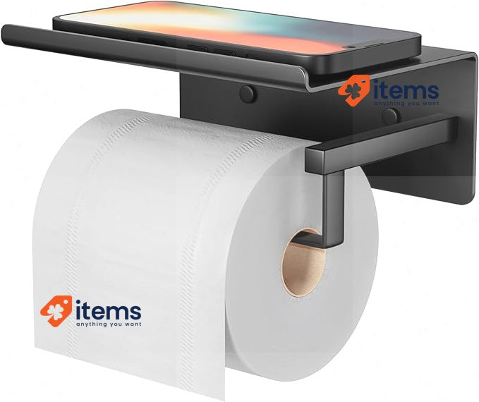 Susswiff Toilet Paper Holder Without Drilling Black Stainless Steel Shelf