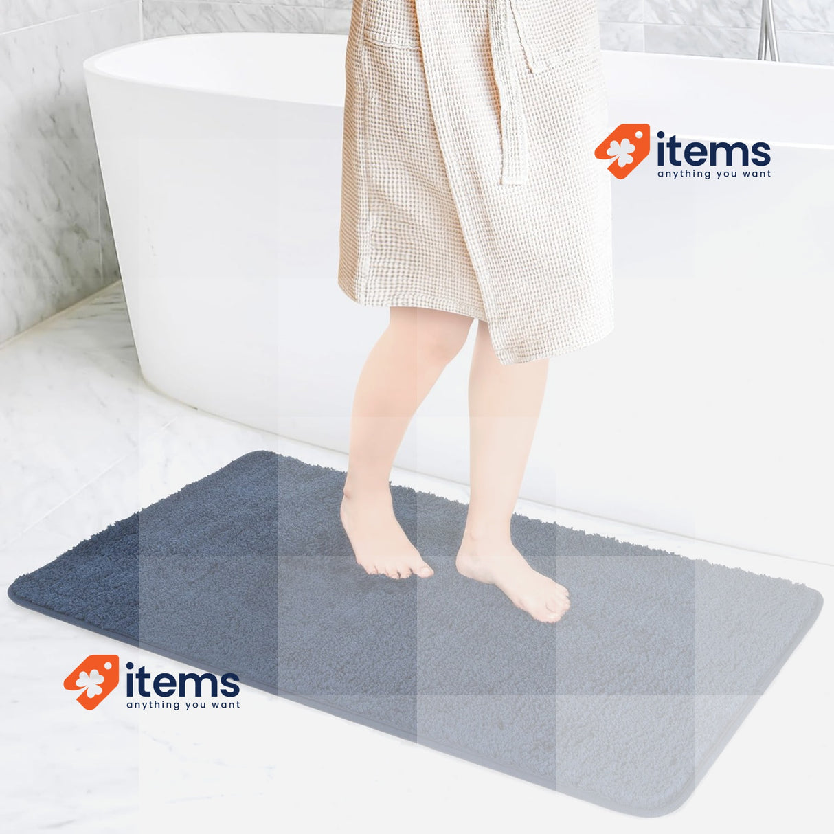 Sentidos Non - Slip Bath Mat, Soft, Water Absorbent Navy Blue WC Rug Cutout Cm