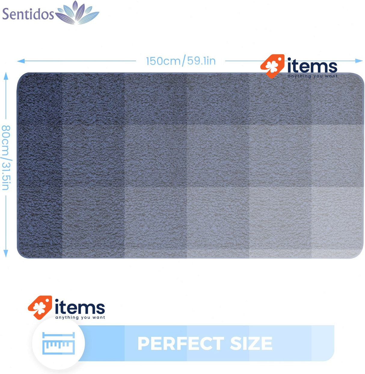 Sentidos Non - Slip Bath Mat, Soft, Water Absorbent Navy Blue WC Rug Cutout Cm