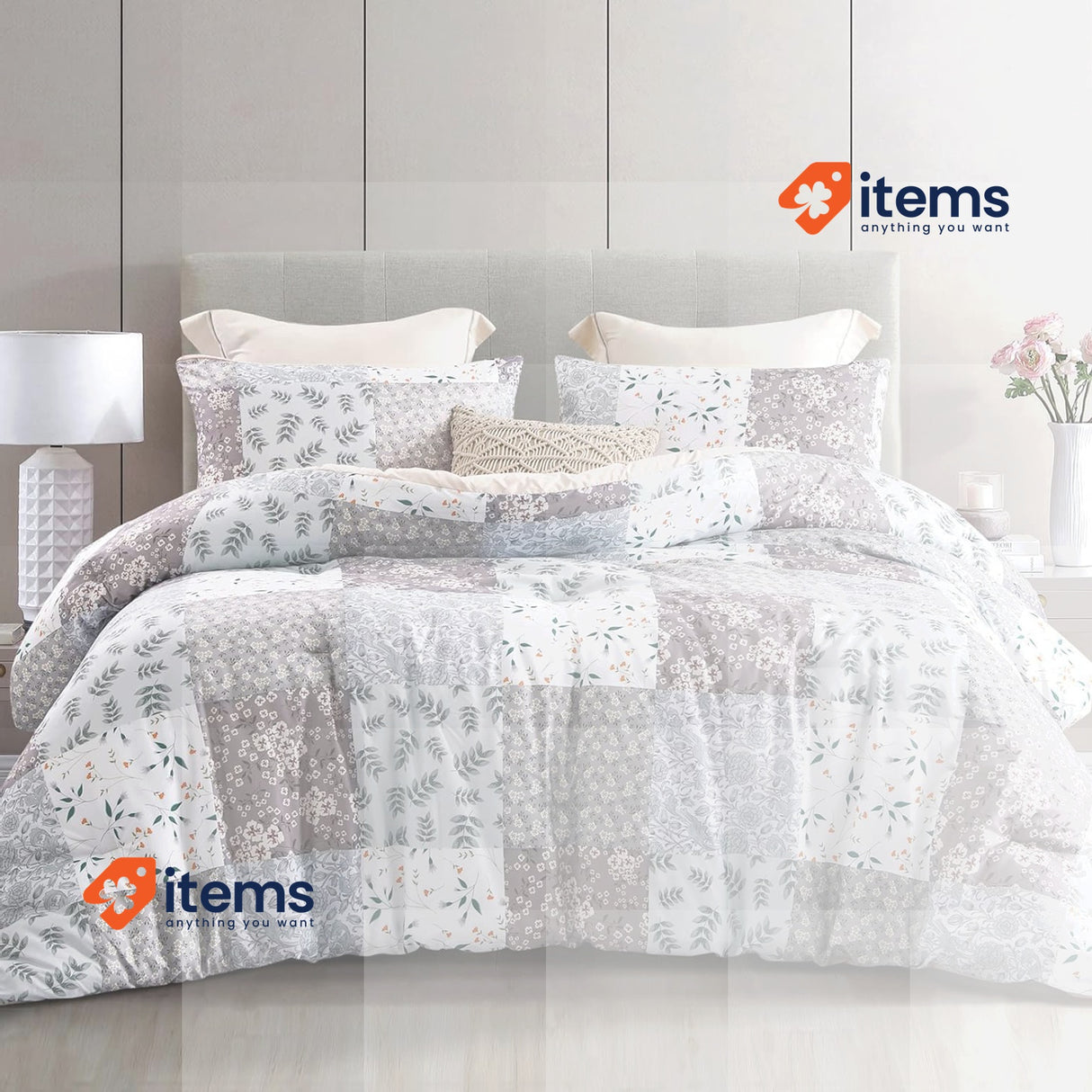 Whale Flotilla Duvet 200 x 200 cm, Breathable & Super Soft Quilt, Grey Checked