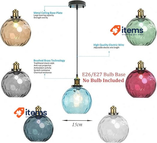 LFsem Pendant Light With 15cm Colorful Swirly Glass Ball Lampshade Amber - 15 CM